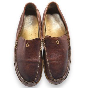 OluKai 'Lokahi' Brown Leather Slip on comfort shoe Driving Moccasin Loaf…